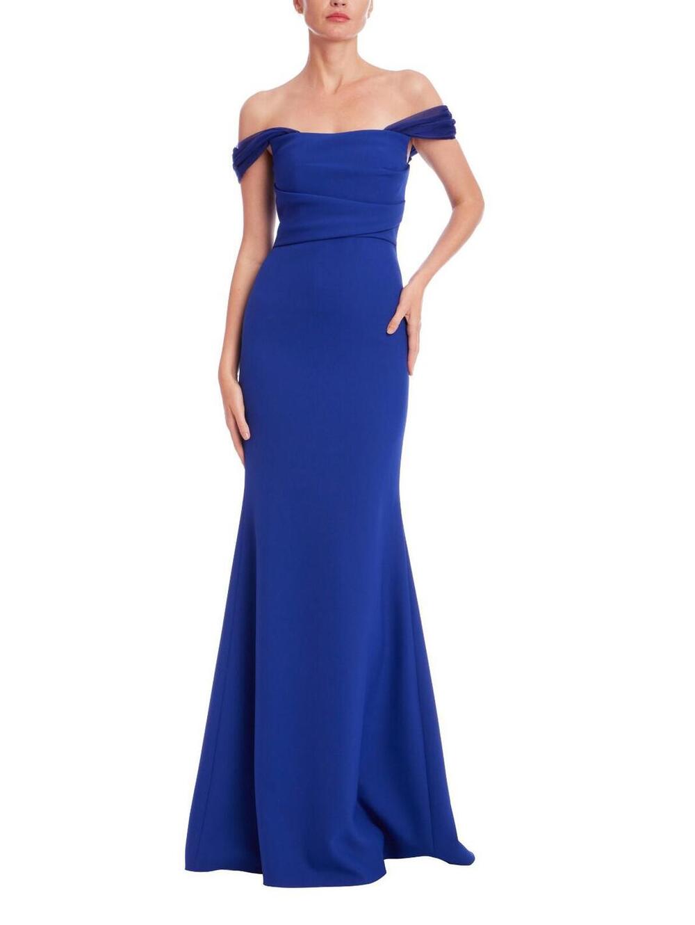 Badgley Mischka Off the Shoulder Column Gown sz 4 Blueberry Prom MOB $990 Gala